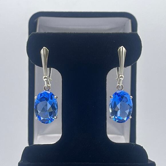 Gorgeous 8.5ctw Oval Cut Blue Quartz Earrings in Sterling Silver - Picture 1 of 8